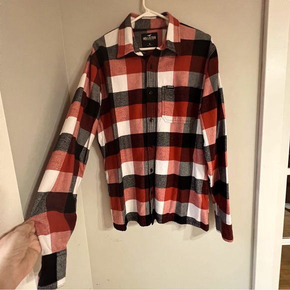 Hollister Men XL Burnt Orange White Black Plaid Thick Soft Flannel Button Shirt - Picture 4 of 14